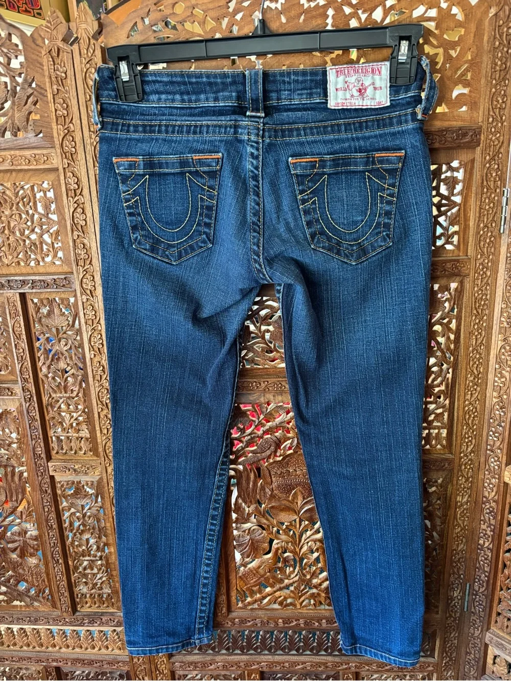 True Religion Stella Womens Skinny Jeans in Dark Blue Denim